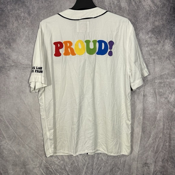 Hollister "Wear It With Pride" LGBTQ Proud Jersey Button Up XL Slim White Colors - Picture 1 of 12